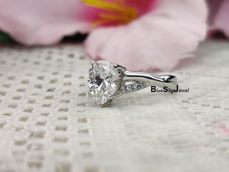 Pear Cut Solitaire Ring CZ Pear Cut Diamond Ring Anniversary Gift CZ Promise Ring 10x7mm Pear Cut Engagement Ring Diamond Bridal Ring