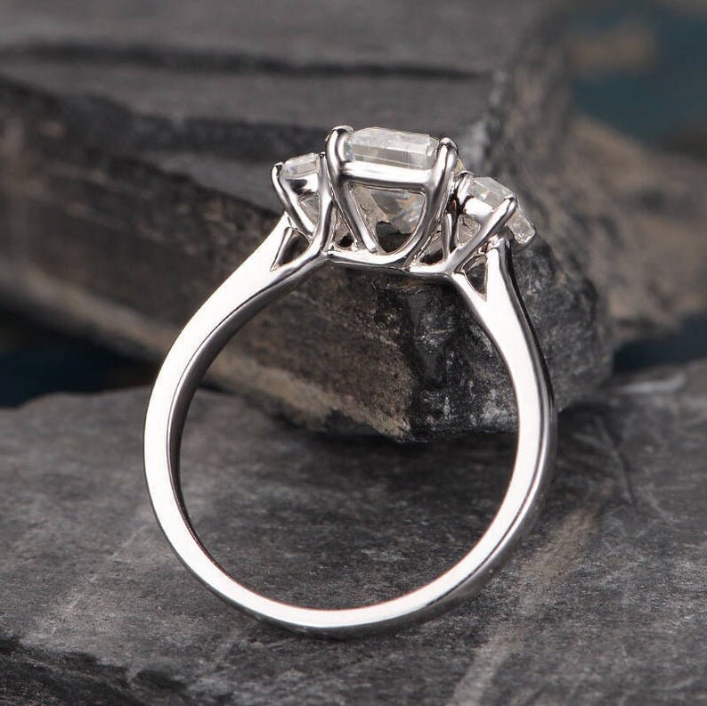 3 Stone Emerald Cut Engagement Ring Emerald Simulated - Etsy