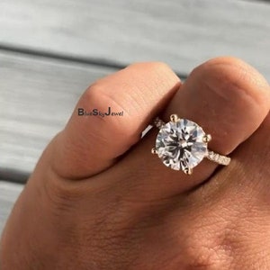 3Ct Round Solitaire Engagement ring , Classic Round Cut 4 Prongs , Diamond Simulant Ring, Cubic Zirconia Ring, 14K Rose Gold Plated