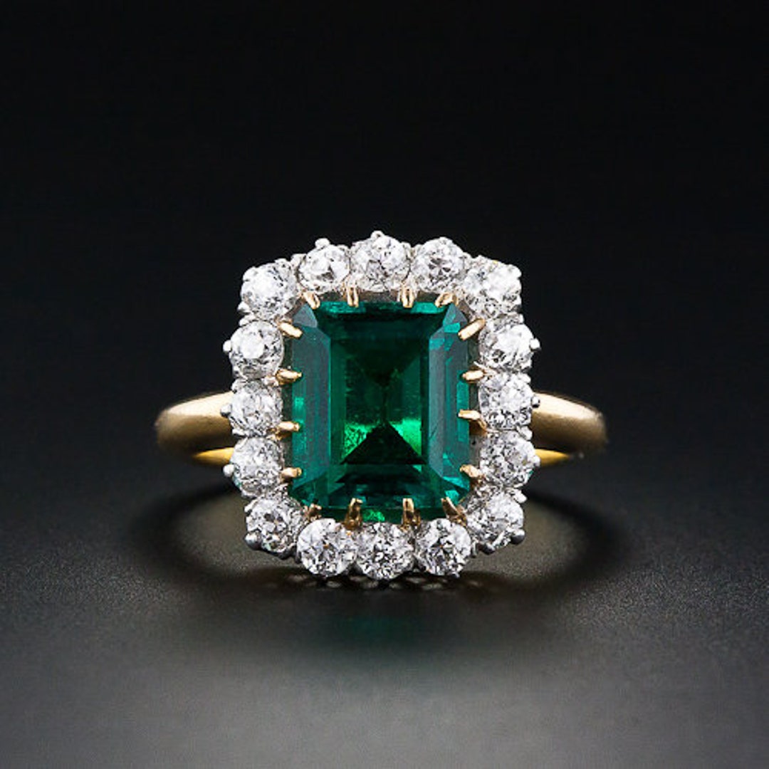 Buy Emerald Ring 14K Gold Ring Green Gemstone Engagement Ring Art Deco ...