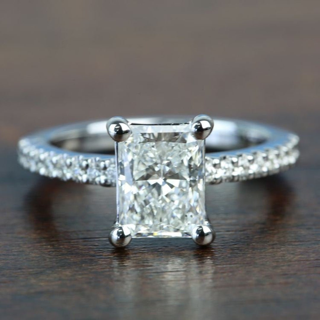 2 Carat White Radiant Cut Simulated Diamond Engagement Ring - Etsy