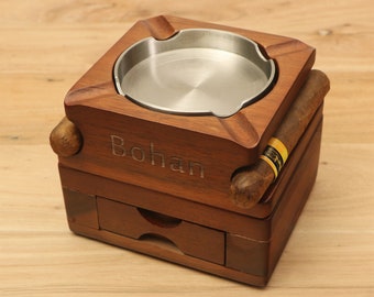 Personalized Cigar Ashtrays, Wooden Cup Holder, Gift for Dad, Him, Boyfriend, Man Birthday Gift, Father's Day Gift