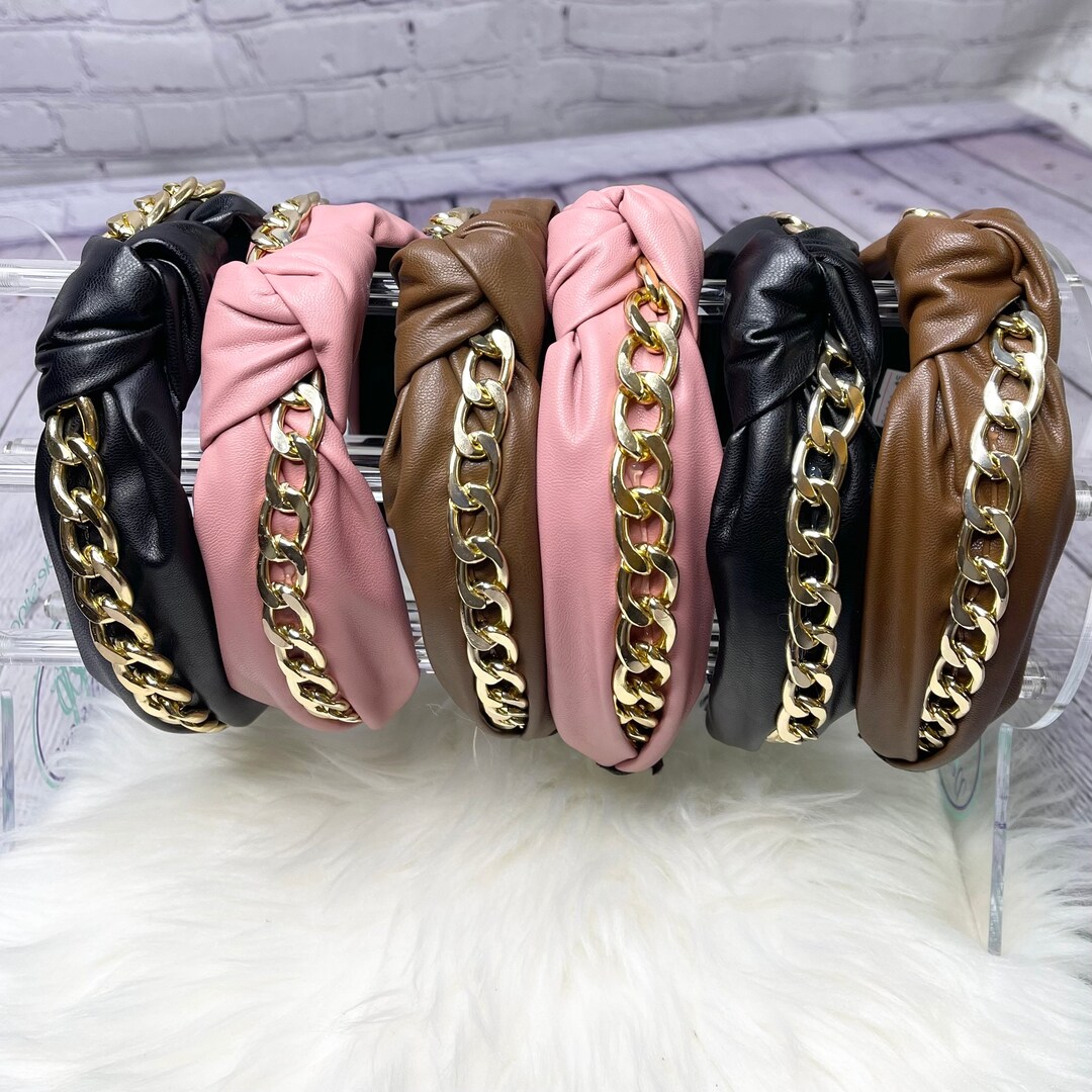 Gold Chain Headband Faux Leather Knot Chain Headband Etsy