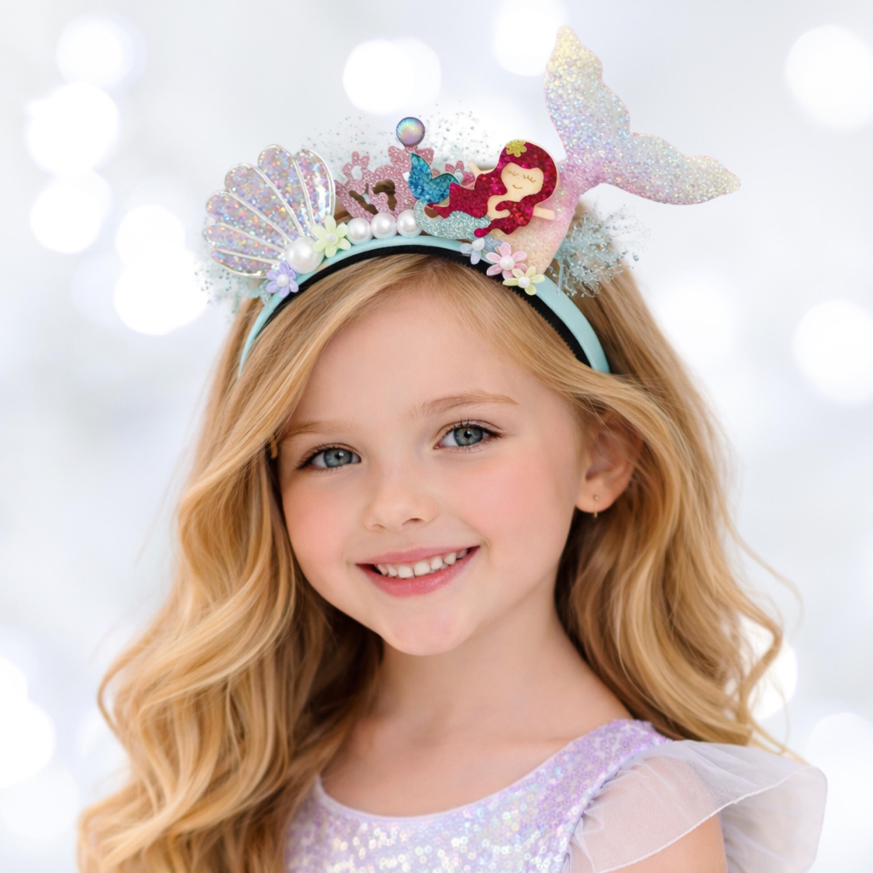 Mermaid Glitter Crown Headband for Birthday Girls Party 