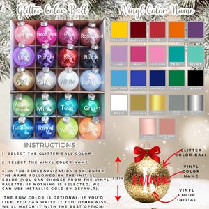 Addobbi natalizi personalizzati, addobbi con monogramma glitterato, decorazioni personalizzate per l'albero di Natale, regali con iniziali per Natale, addobbi in plastica. immagine 10