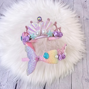 Corona de sirena para niñas, fiesta de cumpleaños de sirena, tiara de La Sirenita, corona de Ariel, diadema de sirena Ariel, corona de princesa ariel