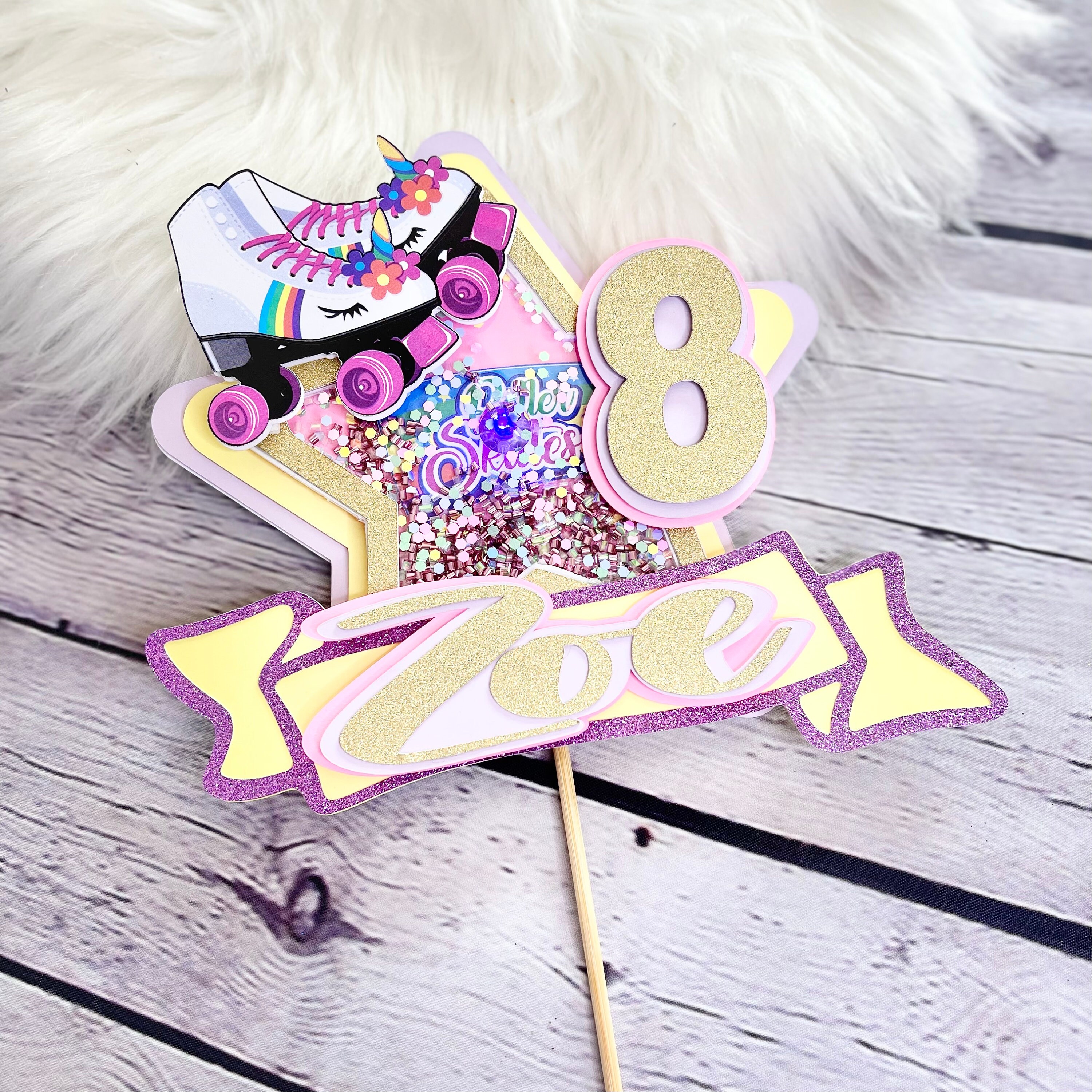 Personalized Roller Skate Cake Topper 80s Skate Party Pastel Etsy