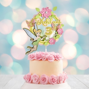 Personalized Fairy Garden Cake Topper, Tinkerbell Party decor, Custom Birthday Girl Cake Topper, Theme Decorations, Floral Magical Topper.