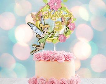Personalized Fairy Garden Cake Topper, Tinkerbell Party decor, Custom Birthday Girl Cake Topper, Theme Decorations, Floral Magical Topper.