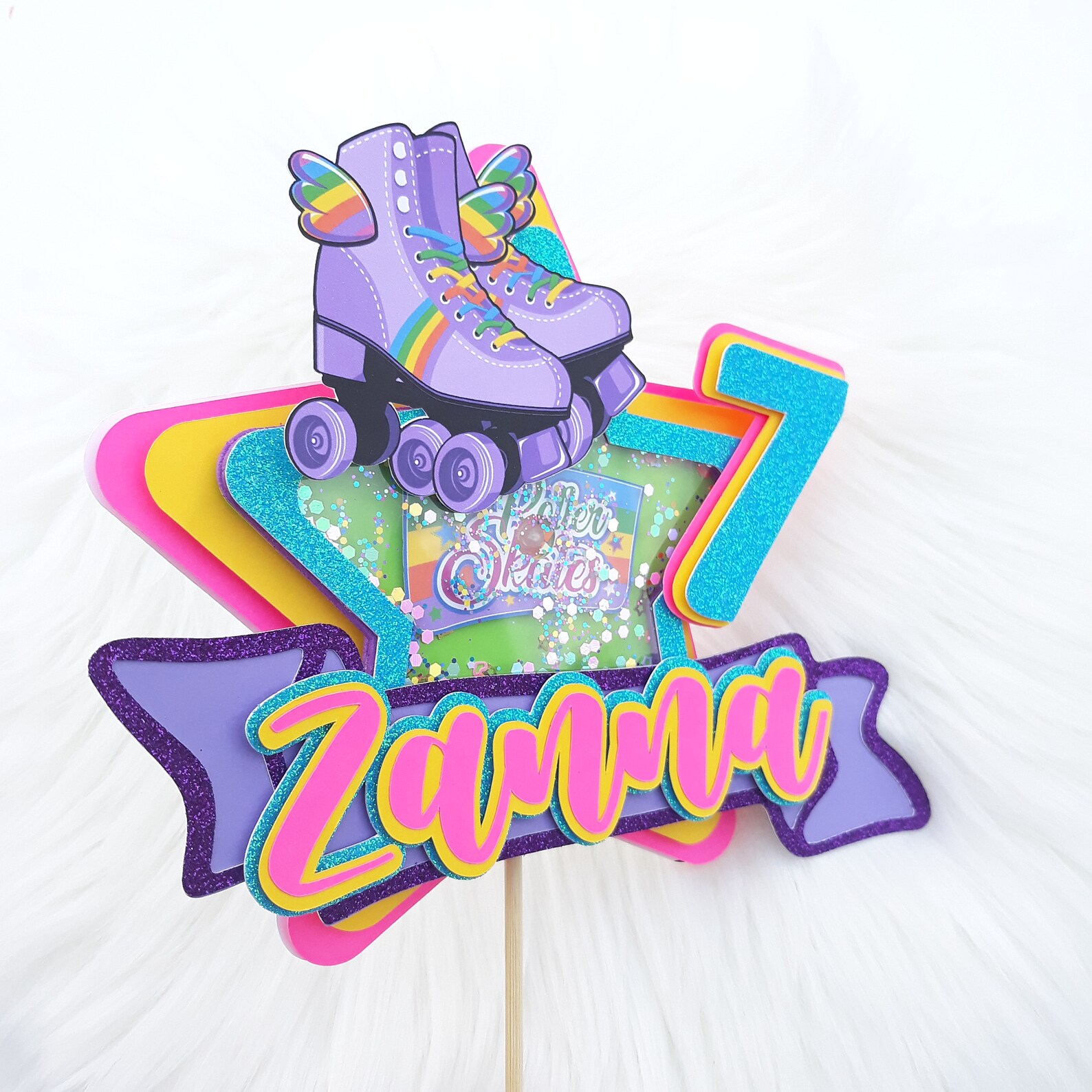 Roller Skate Cake Topper 80s Skate Party Neon Cake Topper Etsy