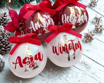 Personalized Christmas Ornaments, Glitter Monogram Ornament, Custom Holiday Tree decoration, Initial Gift for Christmas, plastic ornaments.