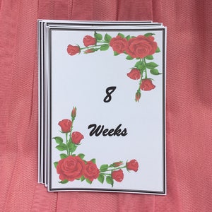 Cartes d'étape de la grossesse. Roses rouges, fleurs, colorées. 20 cartes, Télécharger, Imprimable