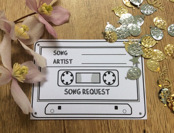 50 Wedding Song Request Cards Cassette Shape A7 size Pale Pink/Pale Blue 