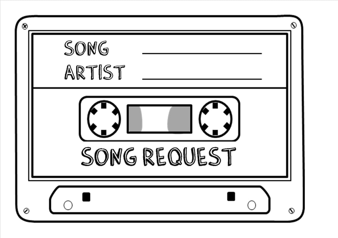 Wedding Song Request Cards, Printable - Cassette Tape Shape (A7 Size ...