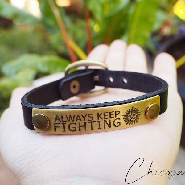 Always keep fighting with  Anti-possession symbols black and brown leather buckle bracelet