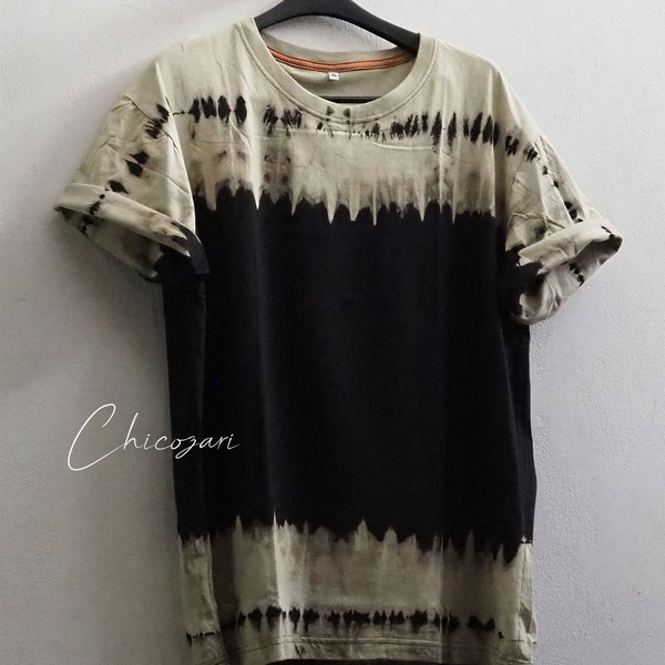 Black and white Collar and bottom l hand Tie Dye Shirt minimal fashion short sleeves