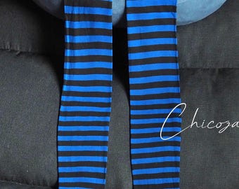 Medias transparentes a rayas por encima de la rodilla de 70 cm - Azul negro - Calcetín para disfraz de Halloween / cosplay