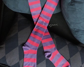 60 cm Striped Cotton Over the knee socks-pink purple Halloween Costume / cosplay sock