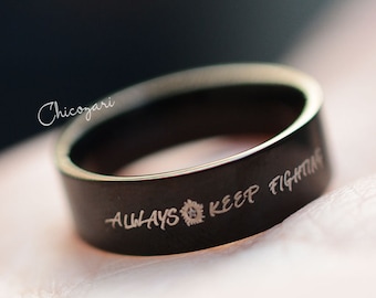 Always keep fighting with Anti-possession symbols on black stainless steel ring hand stamped-personaliztion available