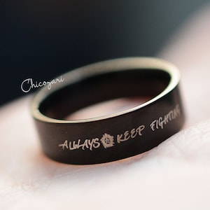 Always keep fighting with Anti-possession symbols on black stainless steel ring hand stamped-personaliztion available