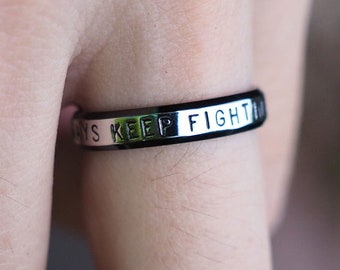 Always keep fighting stainless steel ring edge hand stamped-personaliztion available