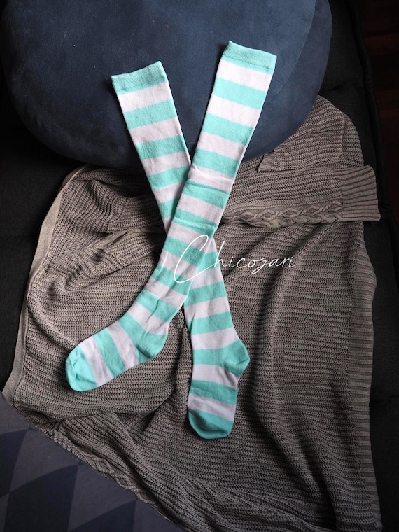 65cm Pastel Green and White Striped Over-the-Knee Socks