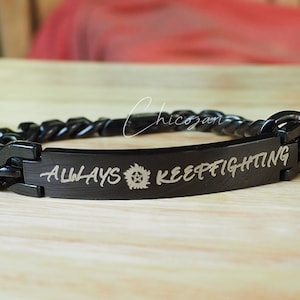 Always keep fighting stainless steel Bracelet Cuff with chain-can choose color and sizes