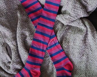 65cm Pink-purple and blue striped socks Cotton Over the knee socks Halloween Costume / cosplay sock