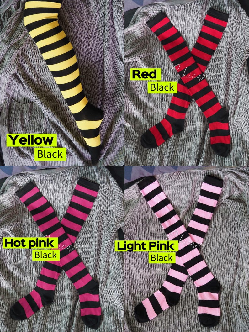 65cm Pastel Green and White Striped Over-the-Knee Socks image 9