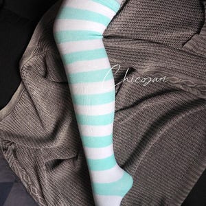 65cm Pastel Green and White Striped Over-the-Knee Socks image 3