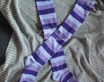 65 cm Gradient purple Striped Cotton Over the knee socks- Halloween Costume / cosplay sock