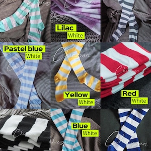 65cm Pastel Green and White Striped Over-the-Knee Socks image 5