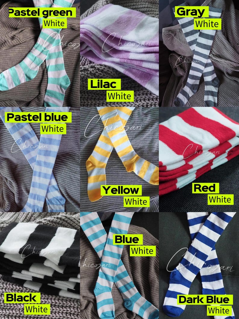 65cm Pastel Green and White Striped Over-the-Knee Socks image 5