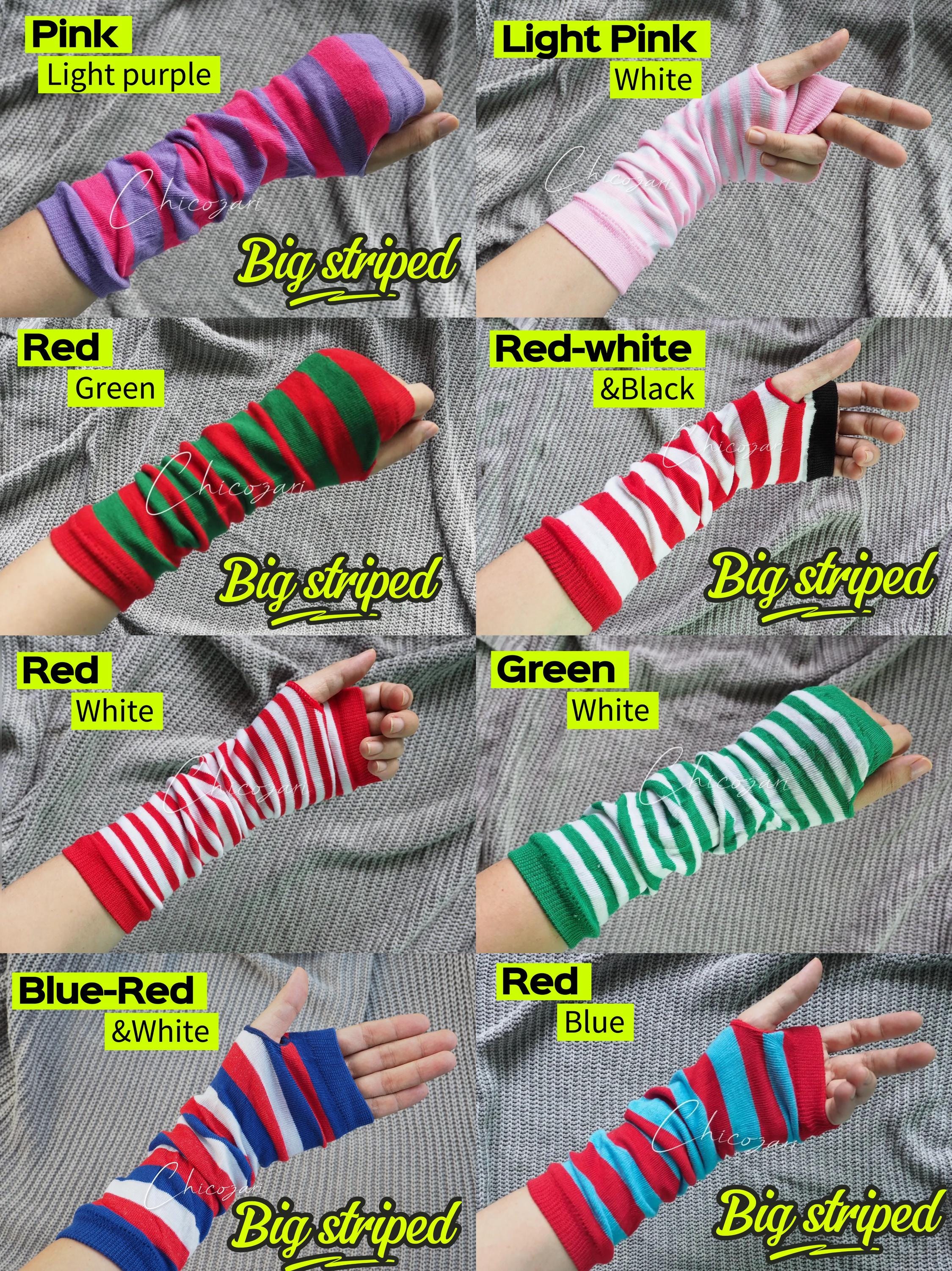 Striped Red Black Arm Warmers Fingerless With Thumbhole Halloween