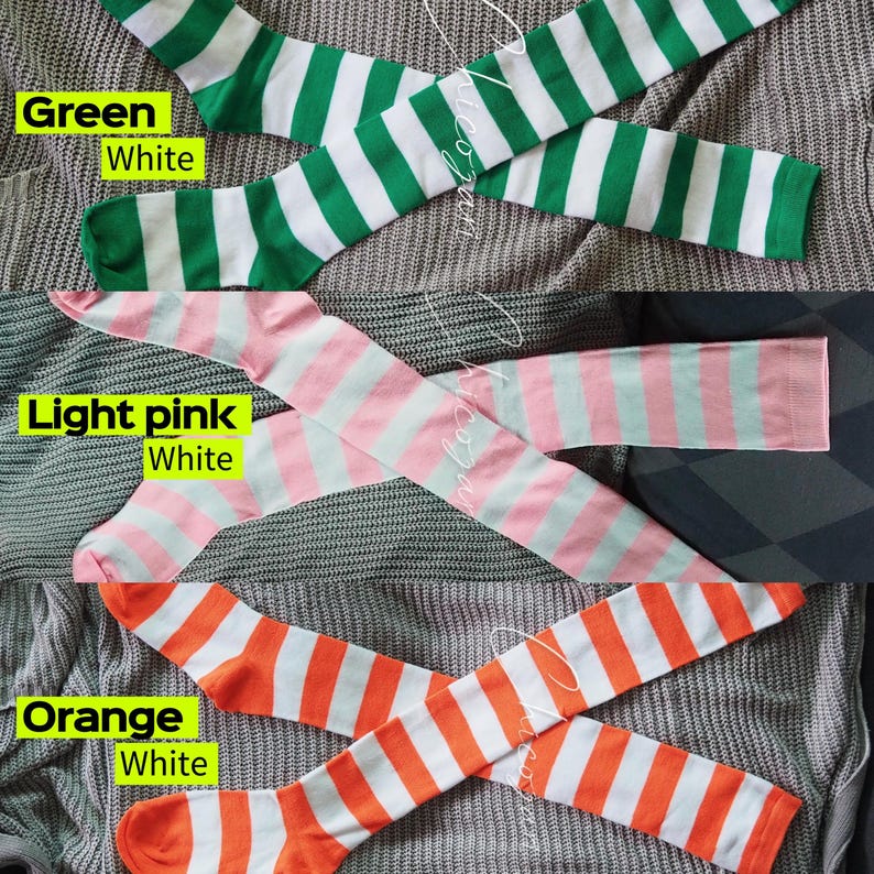 65cm Pastel Green and White Striped Over-the-Knee Socks image 8