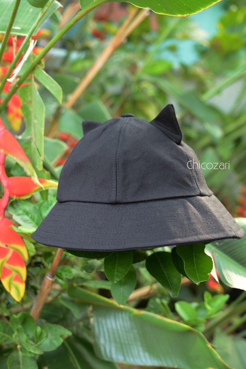 Black Round Bucket Hat With Cat Ears Etsy Australia