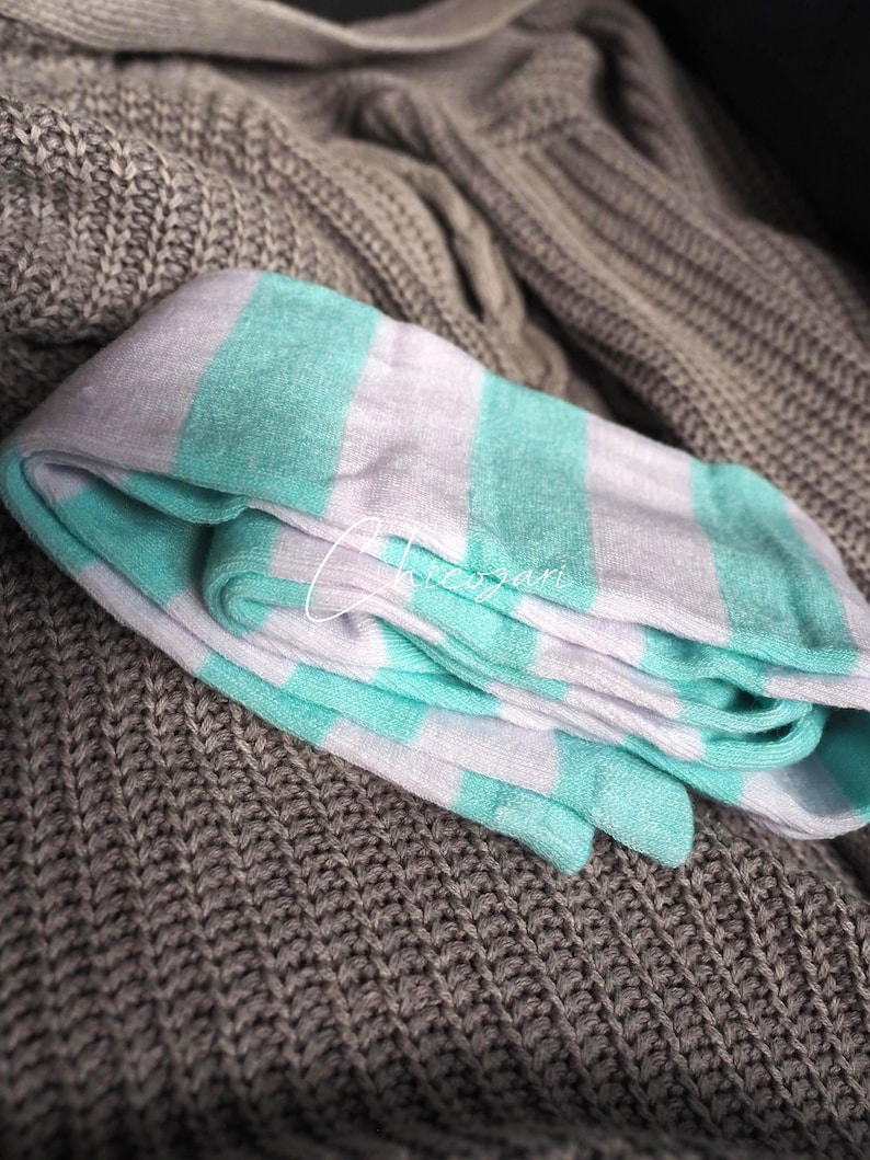 65cm Pastel Green and White Striped Over-the-Knee Socks image 2