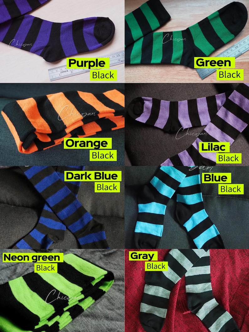 65cm Pastel Green and White Striped Over-the-Knee Socks image 7
