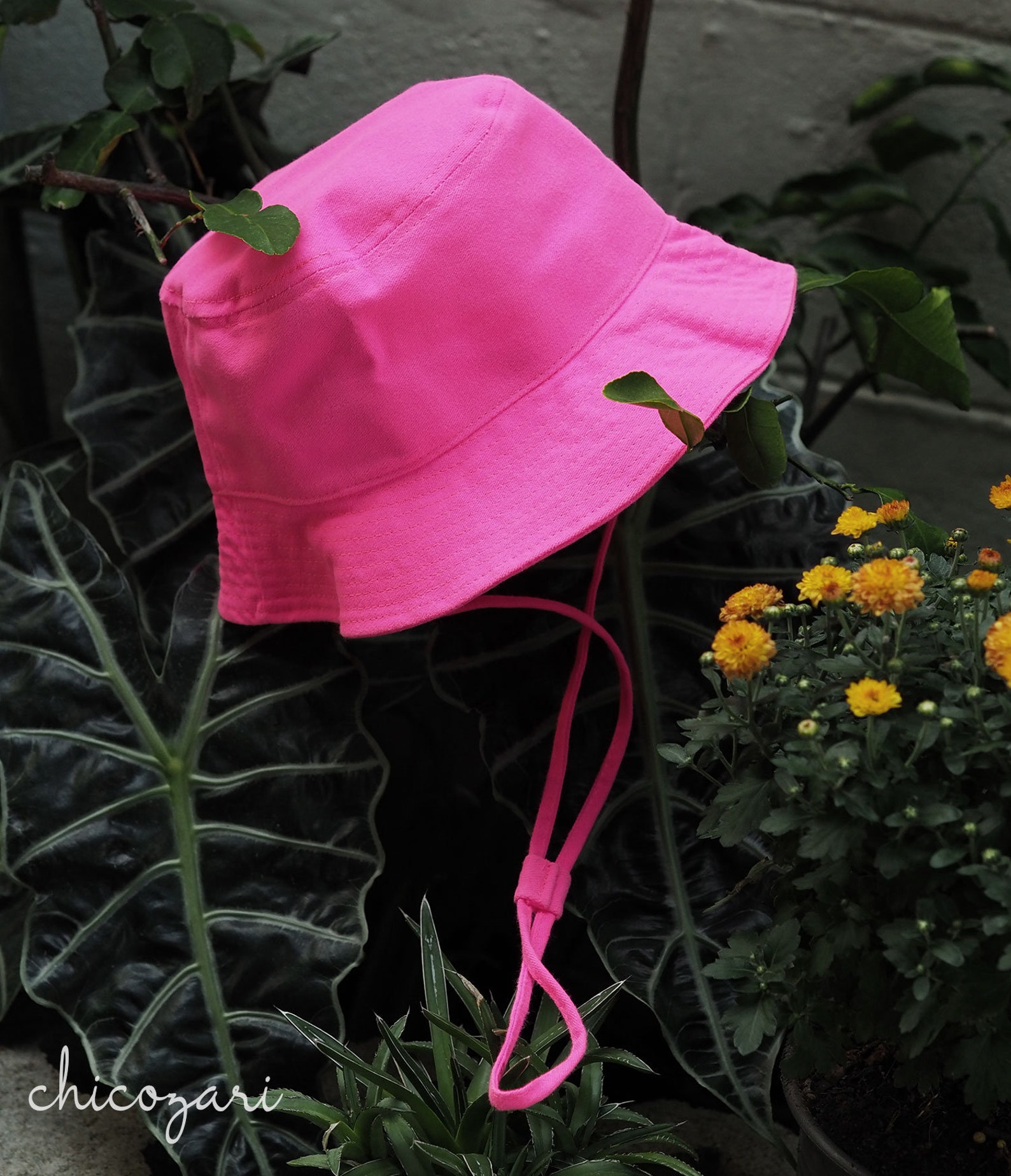 Neon pink Bucket Hat with rope High quality fabric can Etsy
