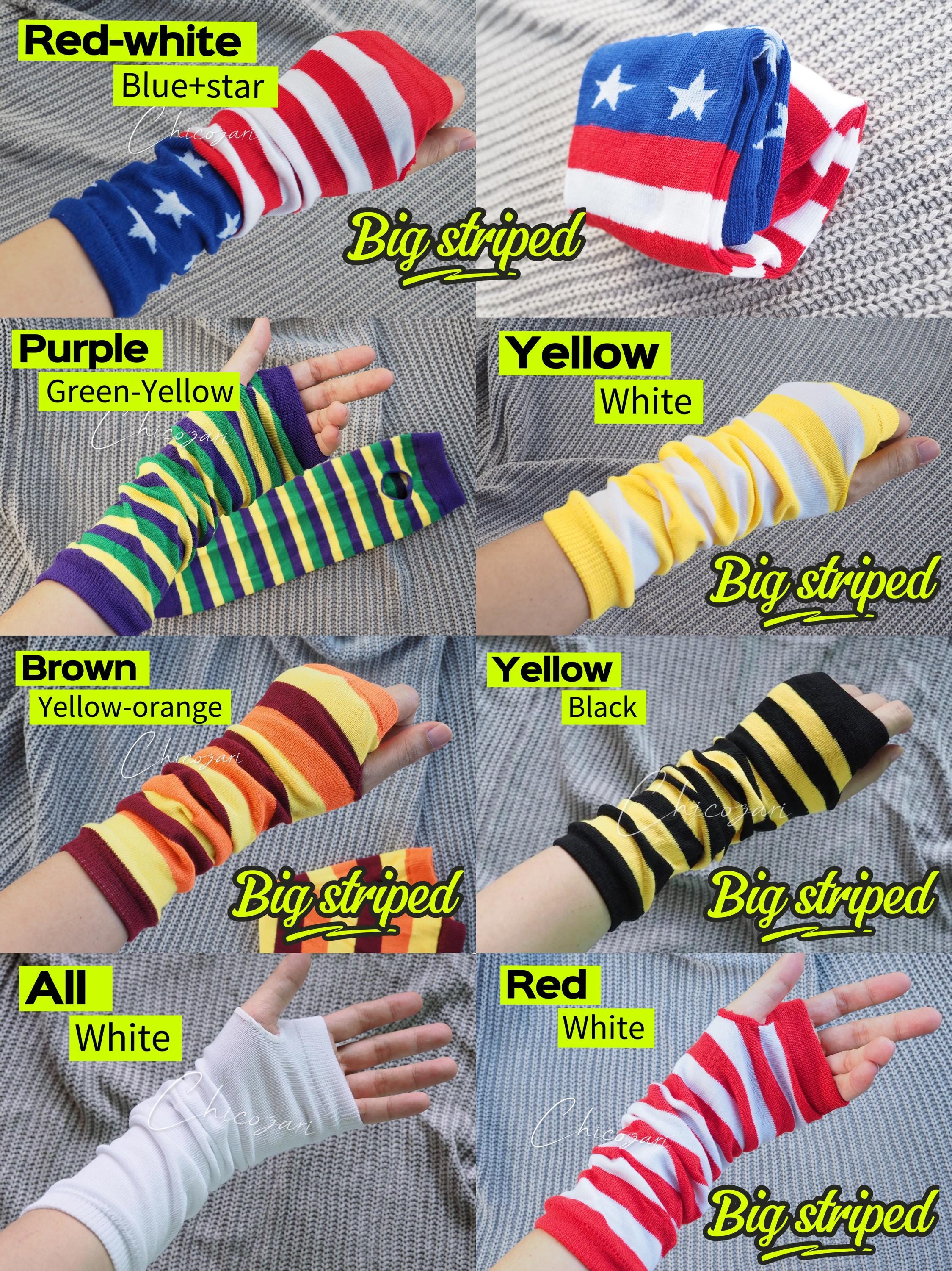 Striped Red Black Arm Warmers Fingerless With Thumbhole Halloween