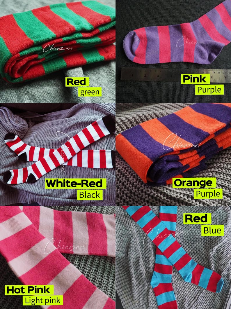 65cm Pastel Green and White Striped Over-the-Knee Socks image 6