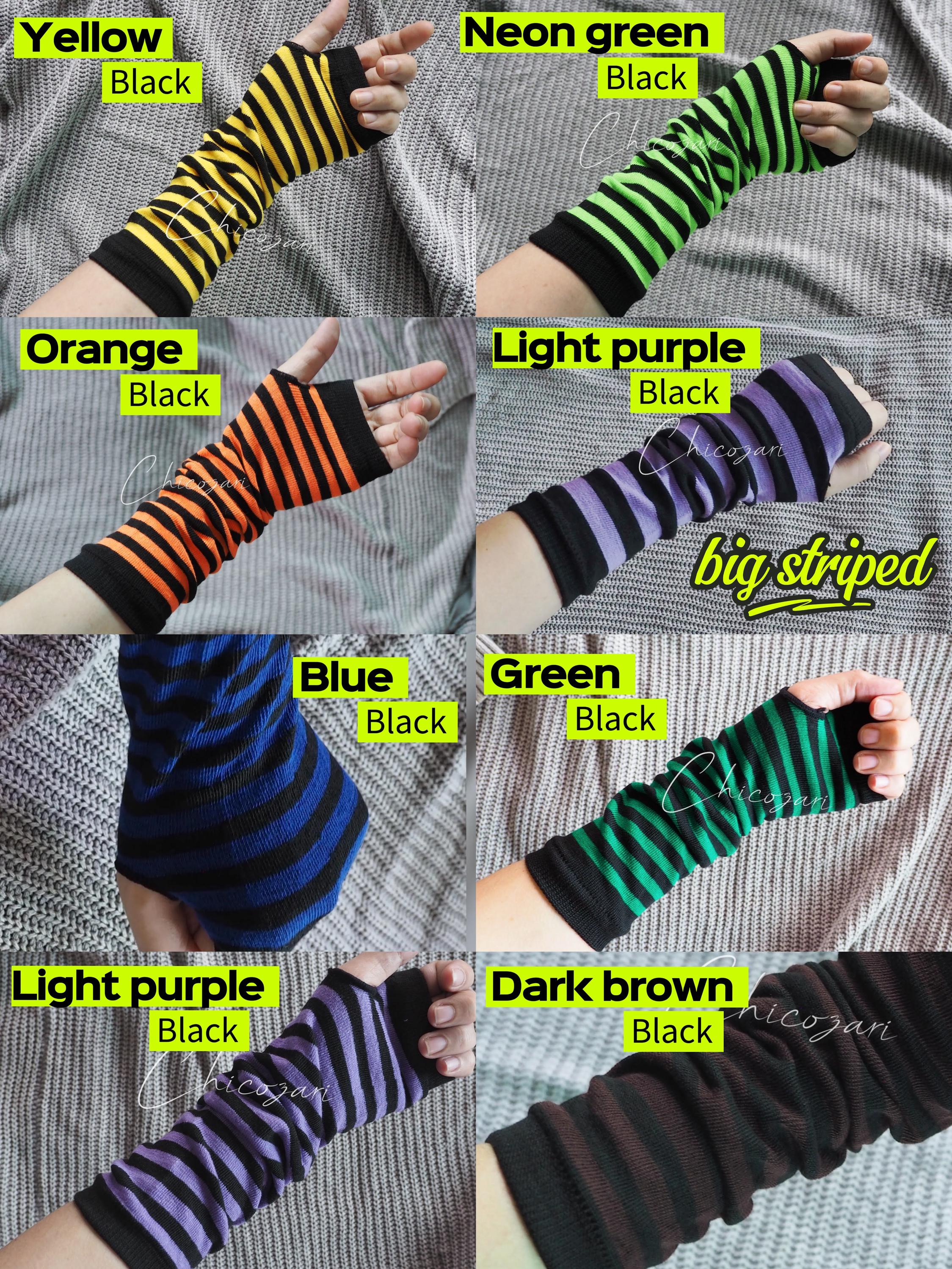 Striped Orange and Black Arm Warmers Fingerless With Thumbhole
