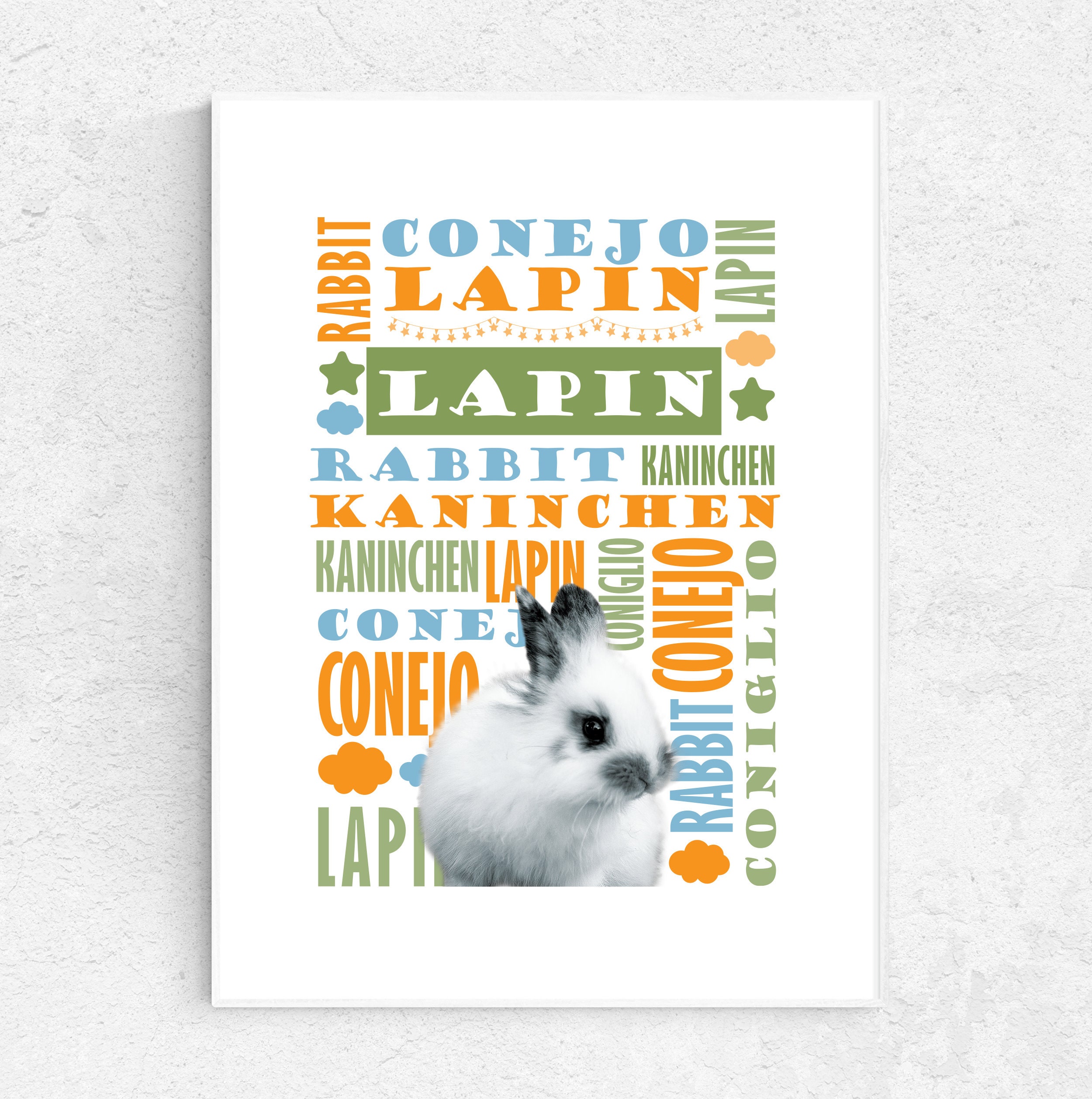 Affiche Déco Mignon Lapin Multilingue