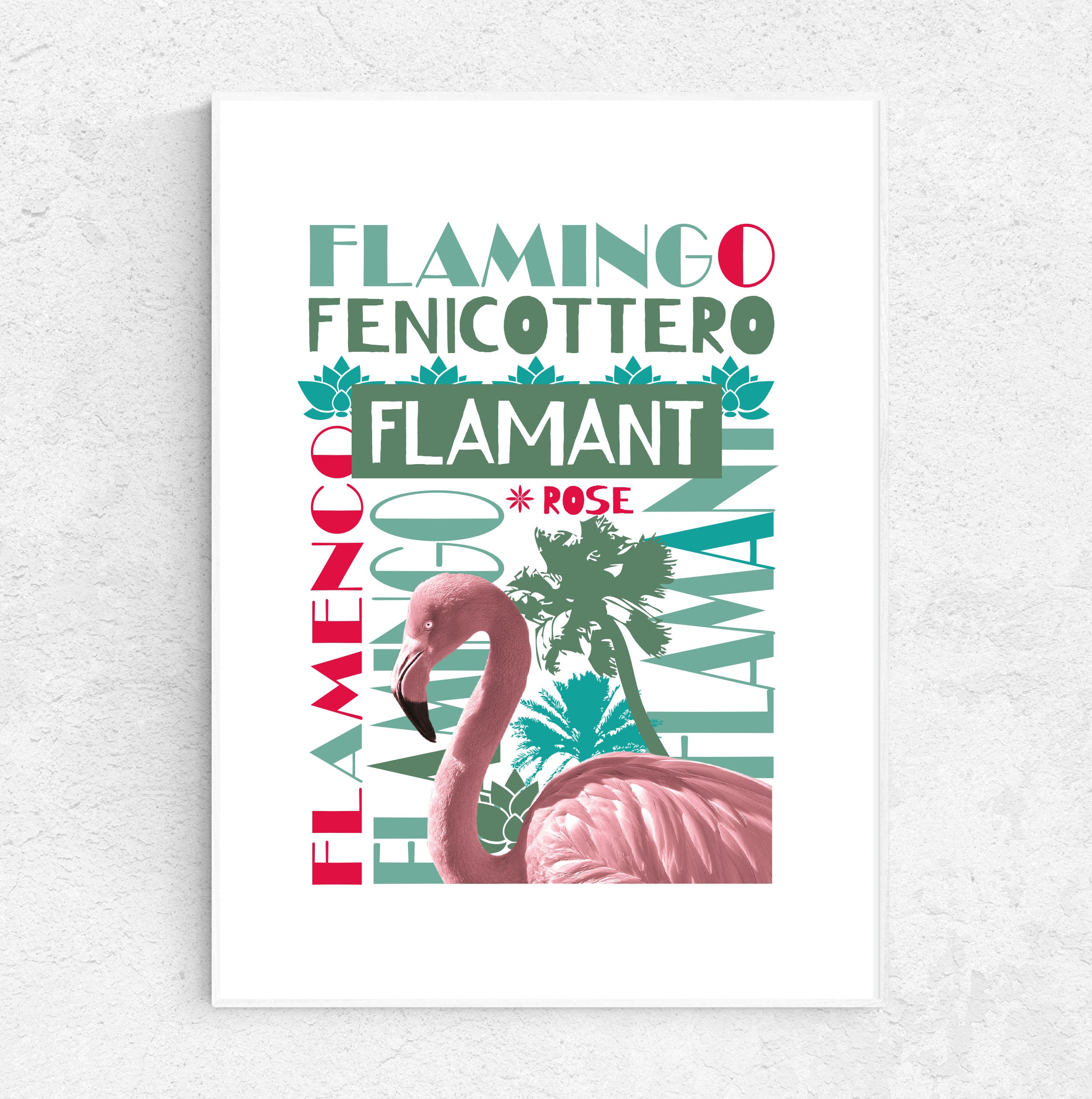 Affiche Déco Flamant Rose Multilingue