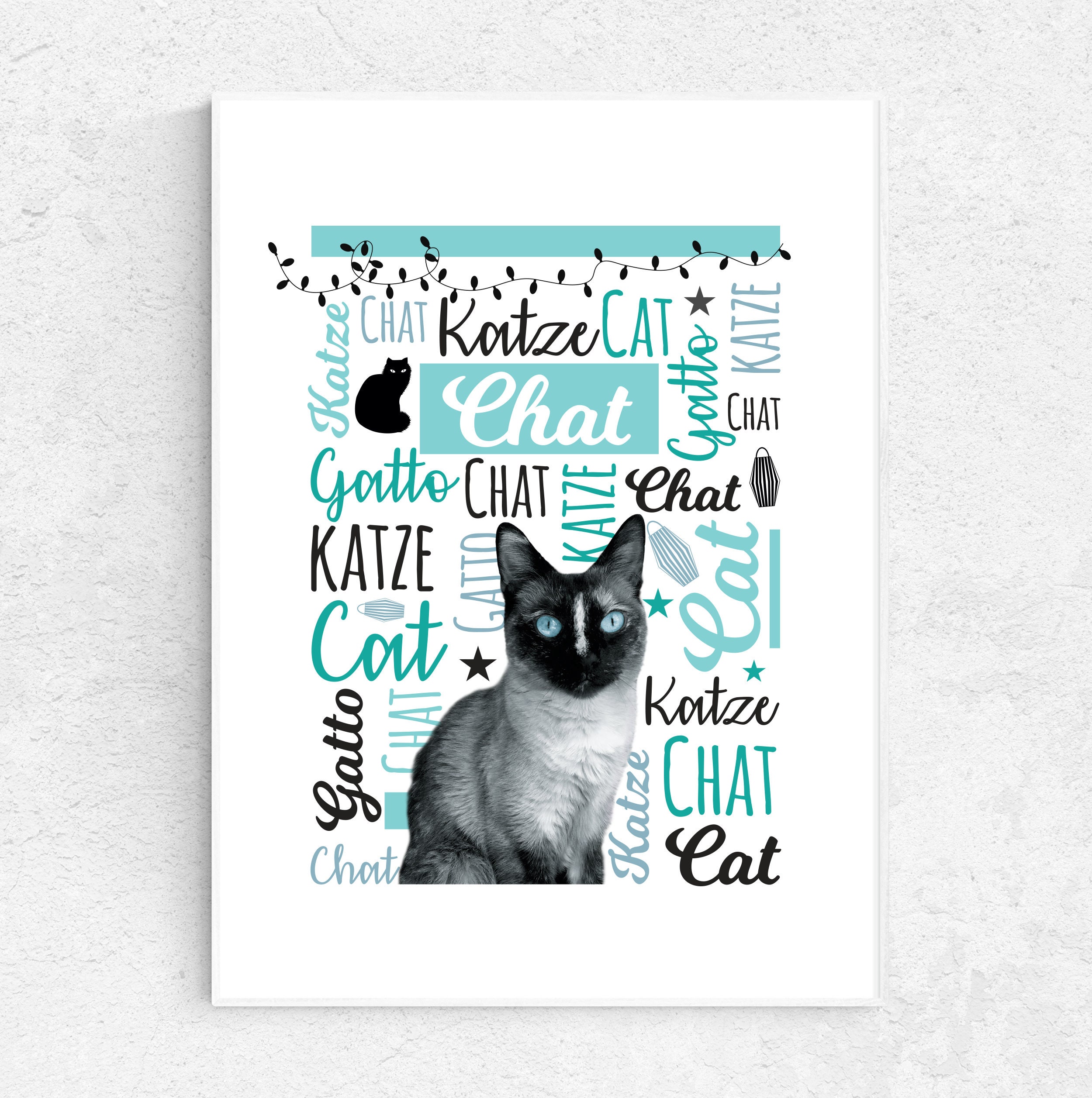 Affiche Déco Mignon Chat Multilingue