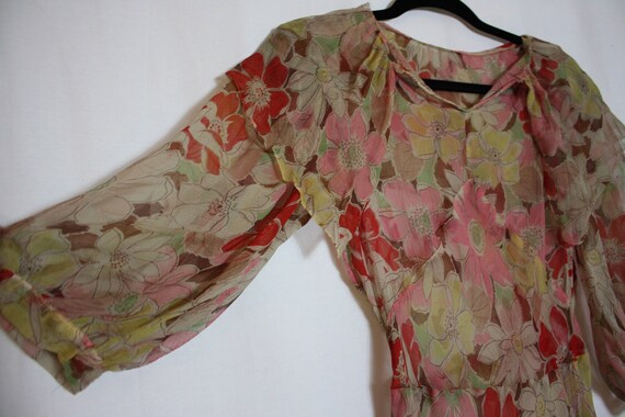 Early 1930s silk chiffon handmade bias cut floral