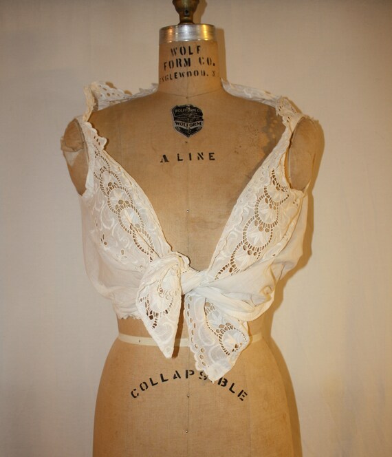 Vintage Victorian Edwardian Cotton Eyelet Crop Top