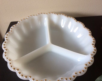 Vintage Anchor Hocking Milk Glass Divided Dish