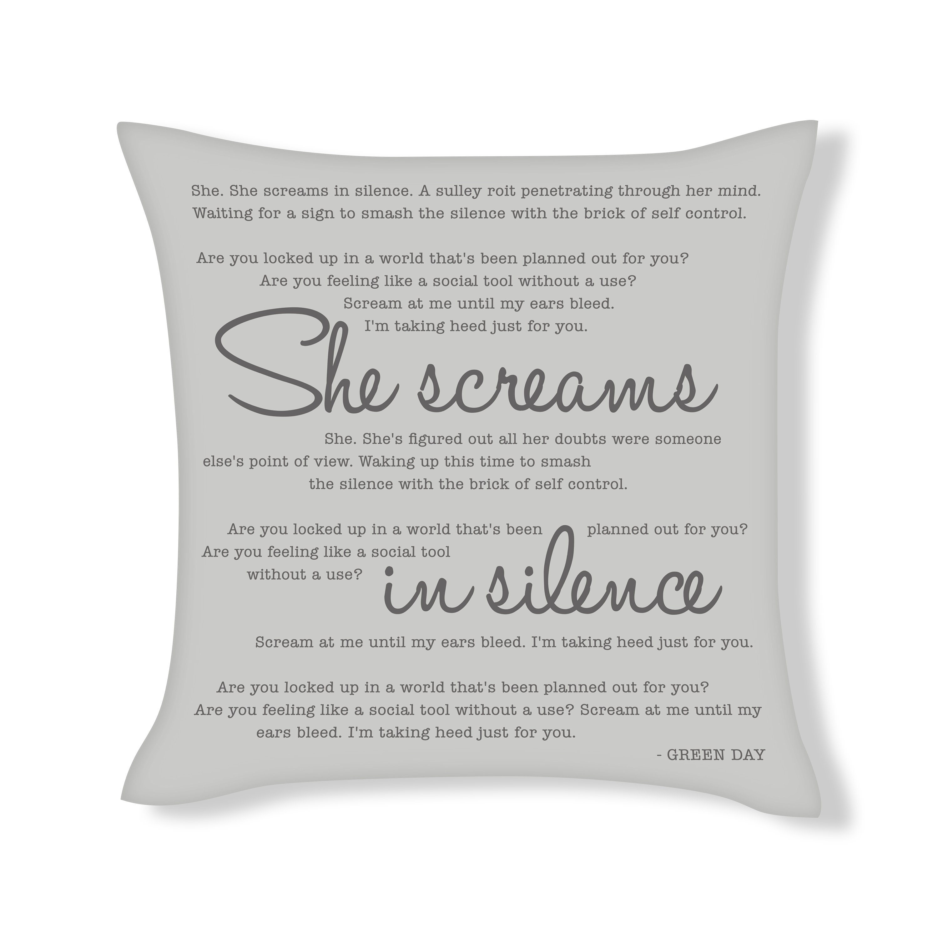 She Screams in Silence Song Lyrics Cushion Cover Music Etsy UK