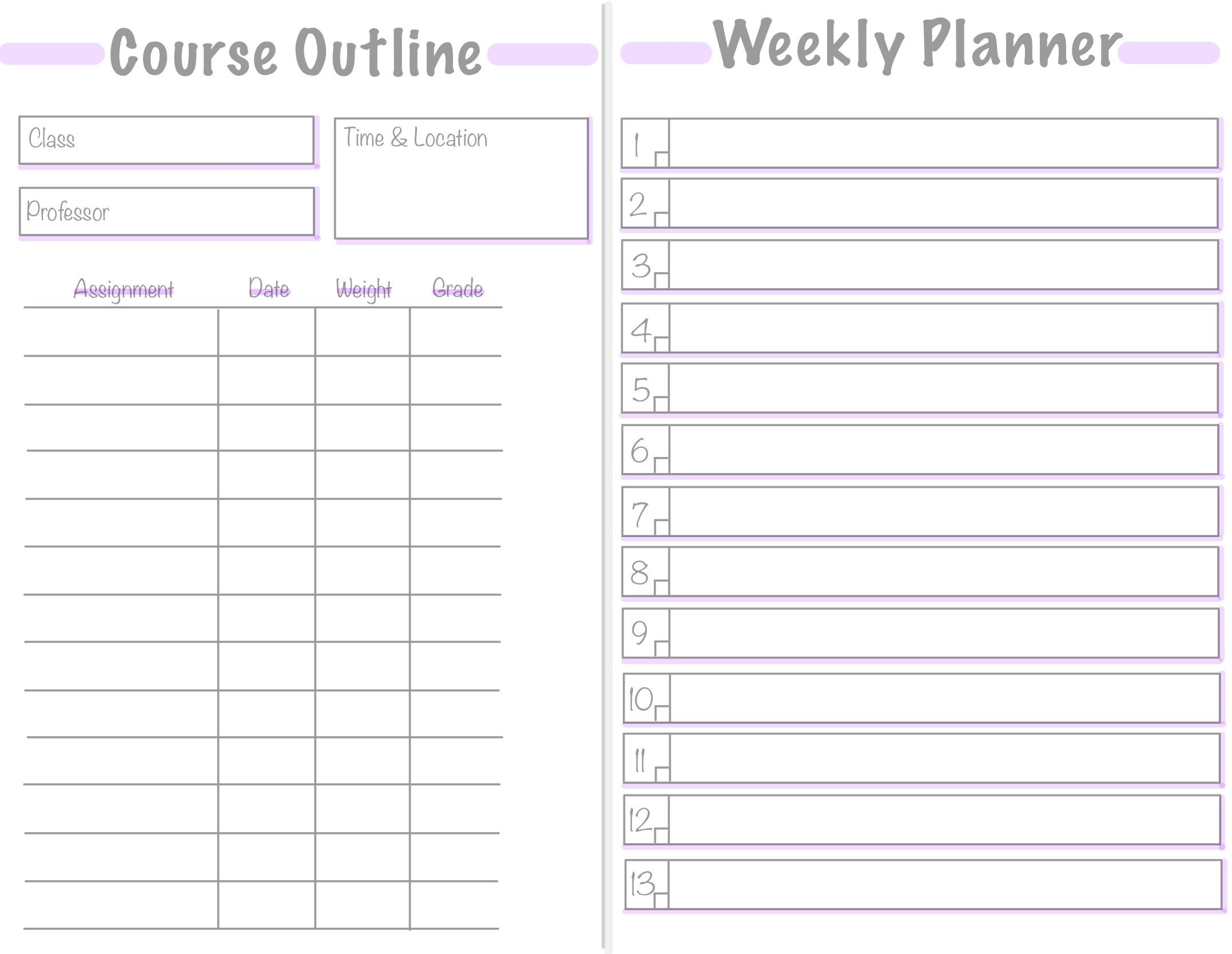 Digital Planner | Course Outline | Printable PDF | :) - Etsy